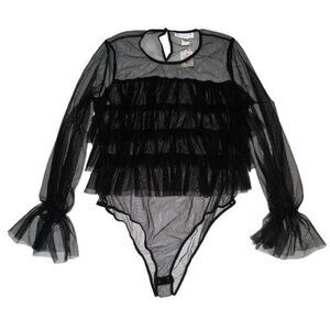 New Vintage Ashley Stewart Black lace Teddy Lingerie One Piece Ruffles 2X